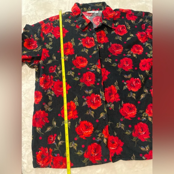 Newport News Easy Style Black red rose blouse bottom Shirt Size 18 - Picture 6 of 12